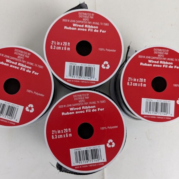 Buffalo‎ Check Plaid Black & White Jumbo Wired Ribbon 2 1/2 In 20 Ft Lot of 4. - Picture 3 of 4